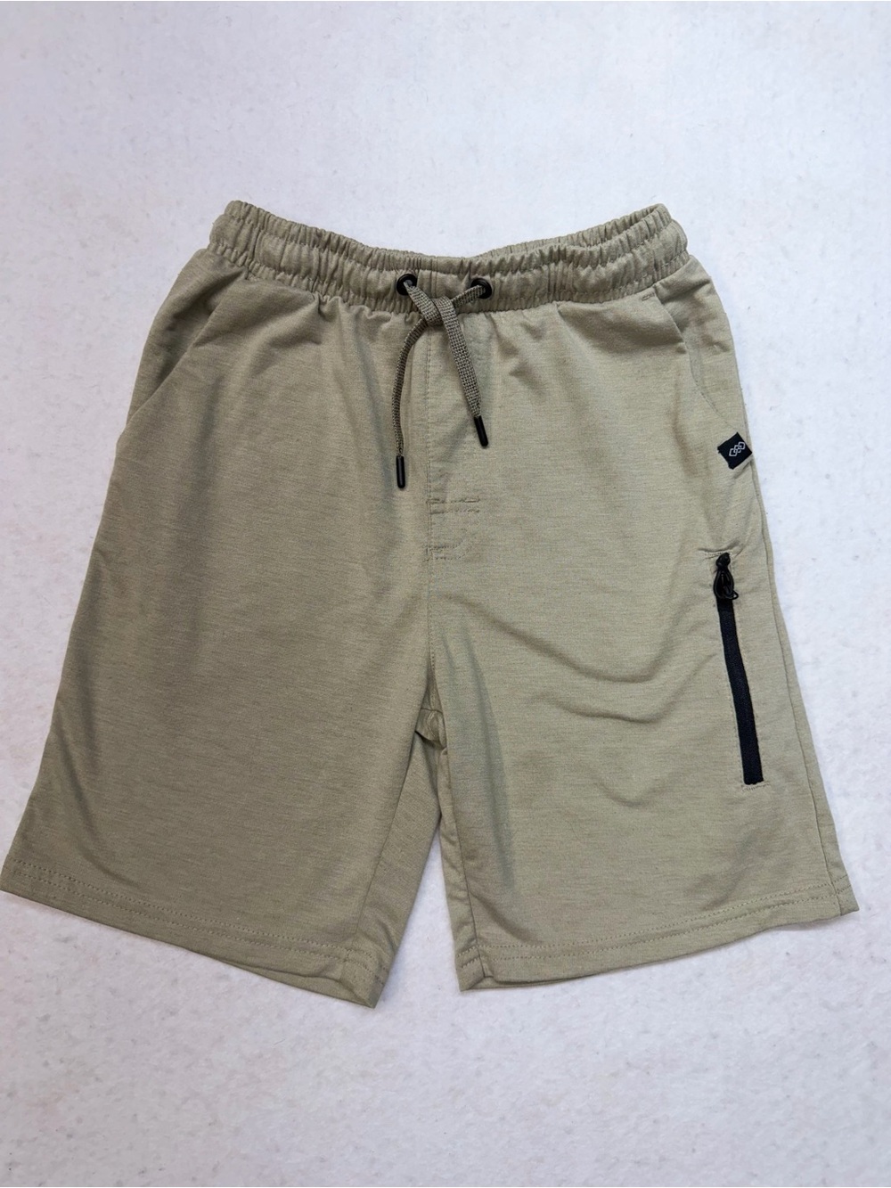 Kids' Olive Drawstring Casual Shorts with Zip Pocket - Size M 10/12